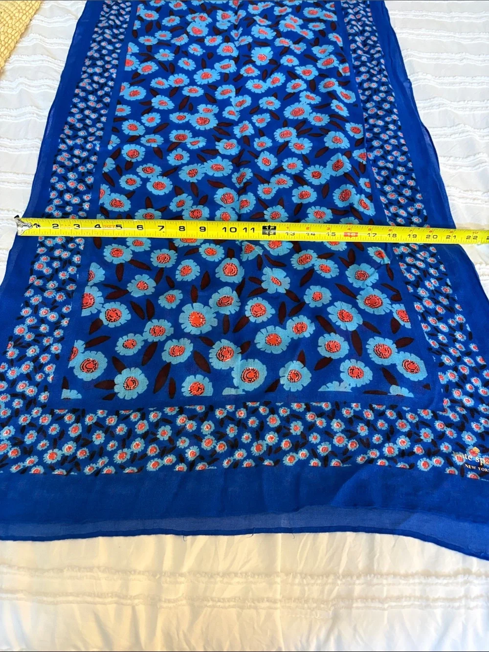 kate spade Tangier Floral Royal Blue Scarf with Coral Accents approx 24”x 80”